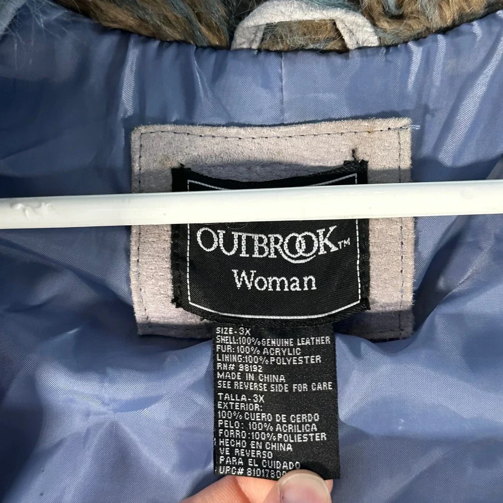 Outbrook Suede Jacket Woman 3X Blue Good Faux Fur Collar Double Breasted Belted